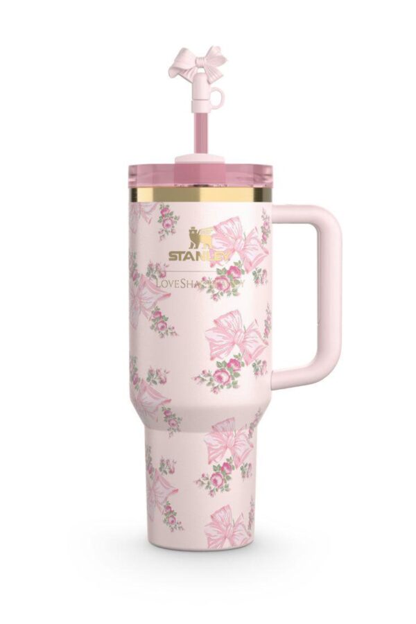 LoveShackFancy 40oz Tumbler – Pink Rosa Stanley Cup, Leakproof Travel Mug