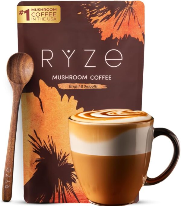 RYZE Superfoods Mushroom Medium Roast Coffee – USDA Organic Instant Coffee with 6 Adaptogenic Mushrooms_USA