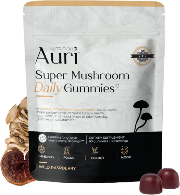 Auri Super Mushroom All-in-One Daily Supplement Gummy- 60 Pieces_USA