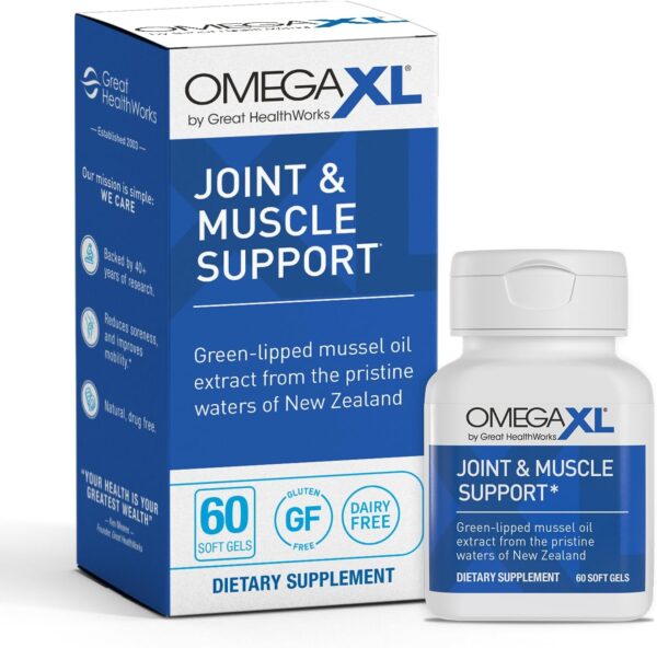 OmegaXL Joint Support Supplement, for Relief - Natural Muscle Support, Green Lipped Mussel Oil, Soft Gel Pills, Drug-Free, 60 Count