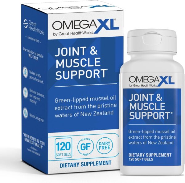 OmegaXL Joint Support Supplement - Natural Muscle Support, Green Lipped Mussel Oil, Soft Gel Pills, Drug-Free, 120 Count