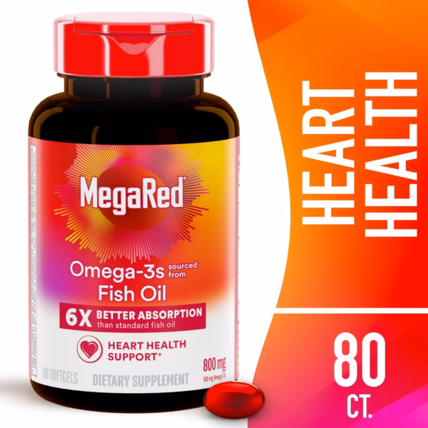 MegaRed 6X Advanced Absorption Omega 3 Fish Oil Supp. 500mg 80 Softgels_USA