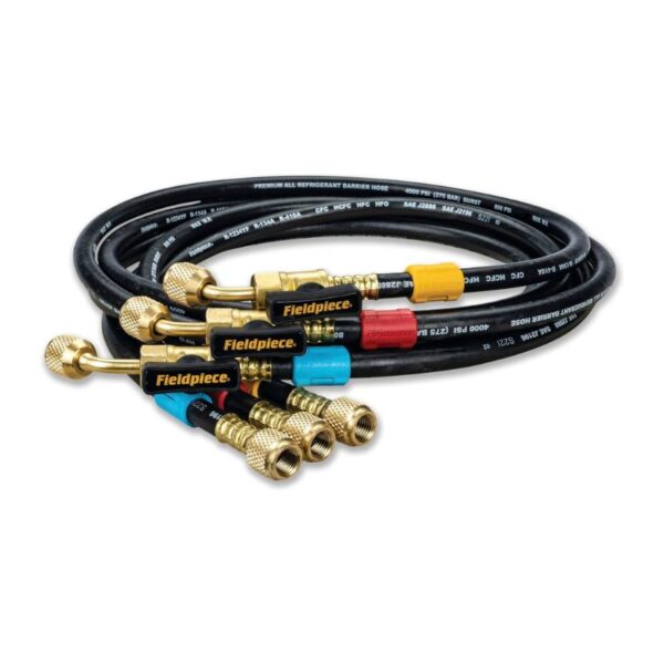 Fieldpiece HR3B Ball Valve Refrigerant Hose Set (3) with Color Tags - 1/4" x 1/4" (5')_USA